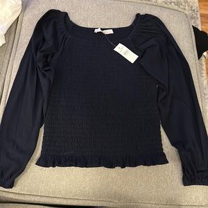 LOFT - BNWT Navy smocked long sleeve